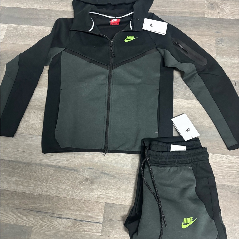 Nike Black and Dark Gray Tracksuit with Neon Green Accents